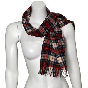 Vintage Pendleton Wool Plaid Scarf With Fringe Stewart Dress Tartan Made in USA